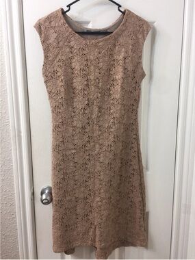 Raquel Allegra Taupe Lace Midi Dress